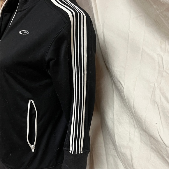 Champions Black Crop Zip-Up Track Jacket with White Stripes - Picture 3 of 4